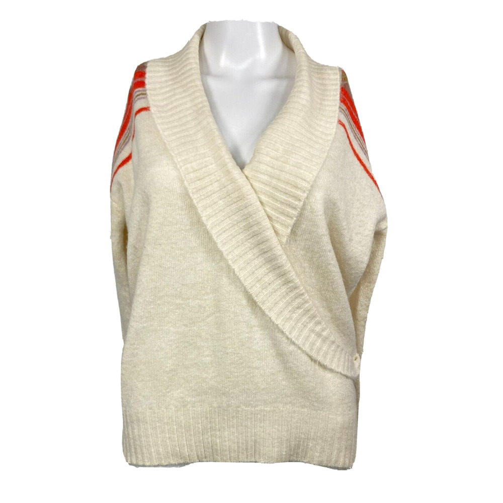Heartloom Sweater Womens Sz XS Ivory Wrap Shawl Collar Pullover Striped Sleeve